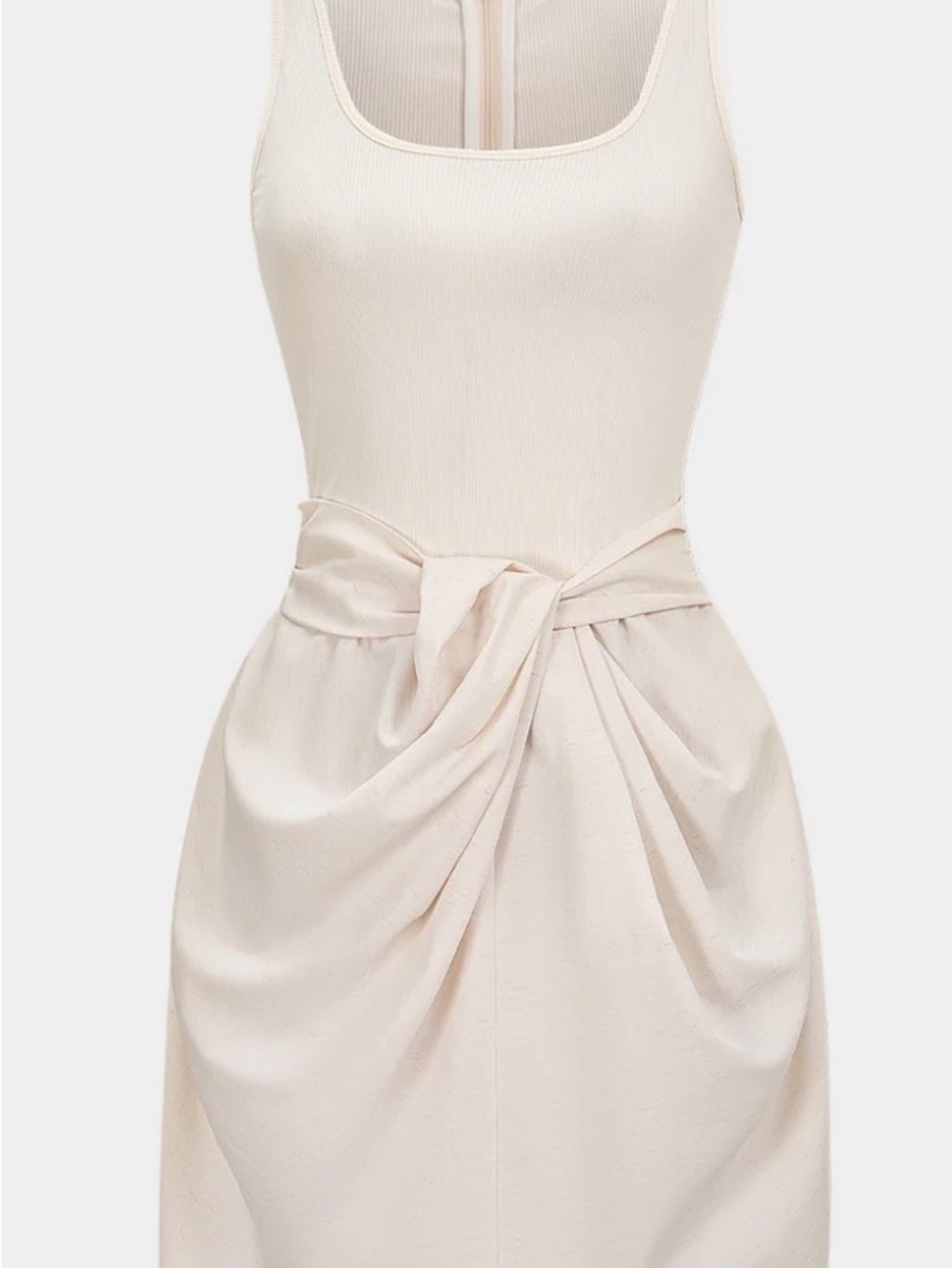 Knot-Waist Sleeveless Mini Dress in Cream